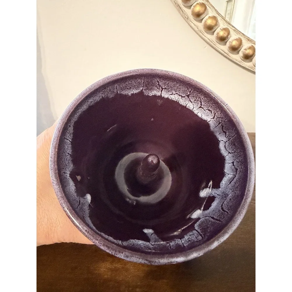 Studio Pottery Apple Baker Purple‎ Drip Glaze Signed on Bottom Stoneware 5